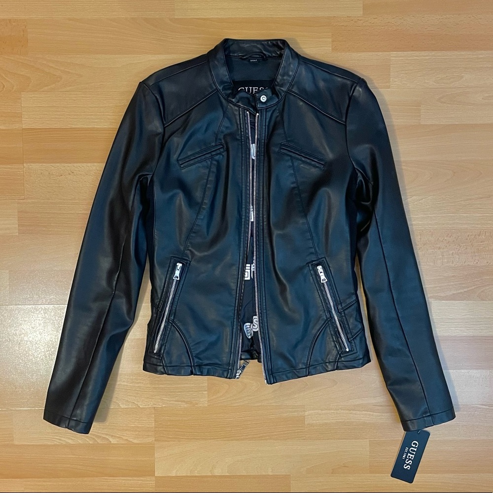 Guess Faux Leather Jacket Black Small